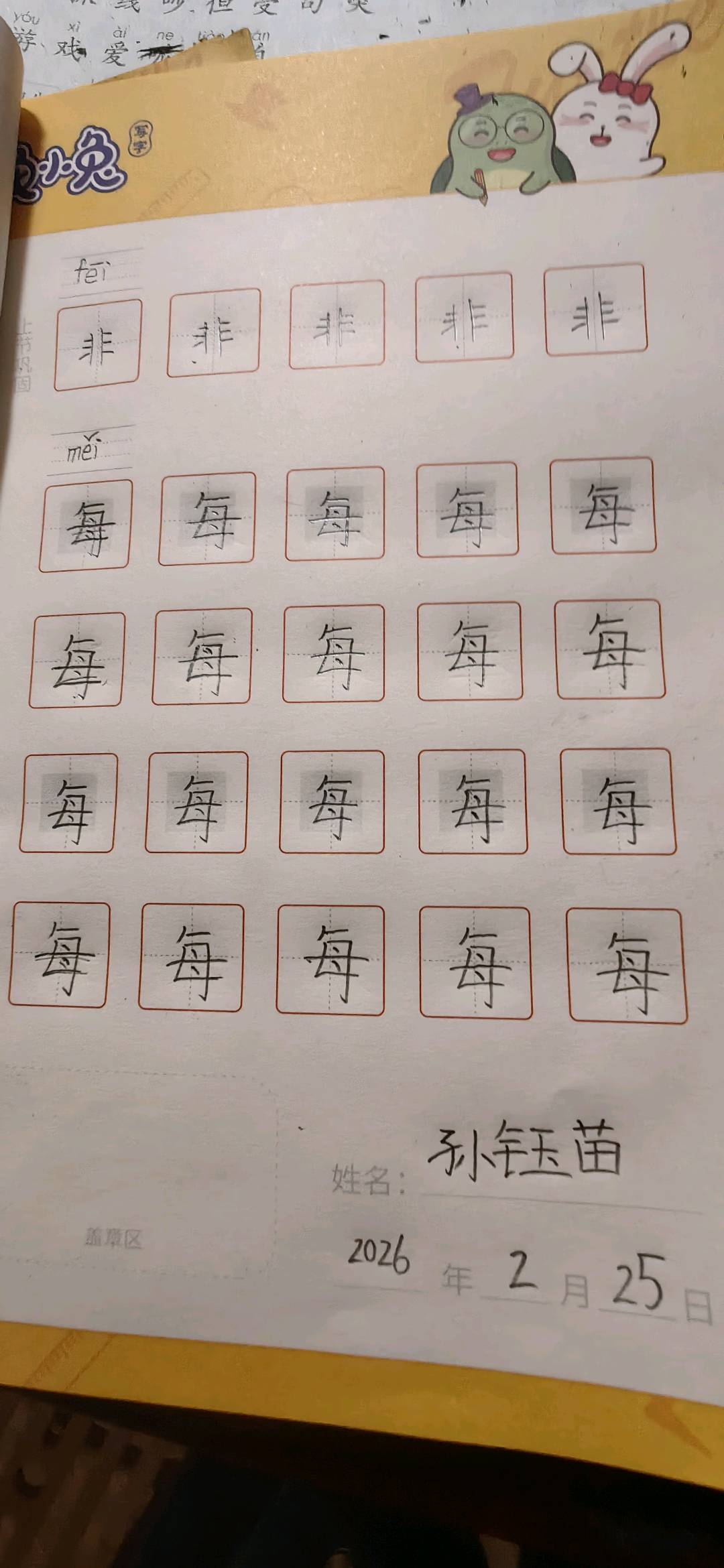 龟小兔写字优秀作品展示：孙钰苗/二年级/练字1天