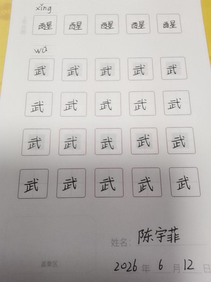 龟小兔写字优秀作品展示：陈宇菲/四年级/练字1天