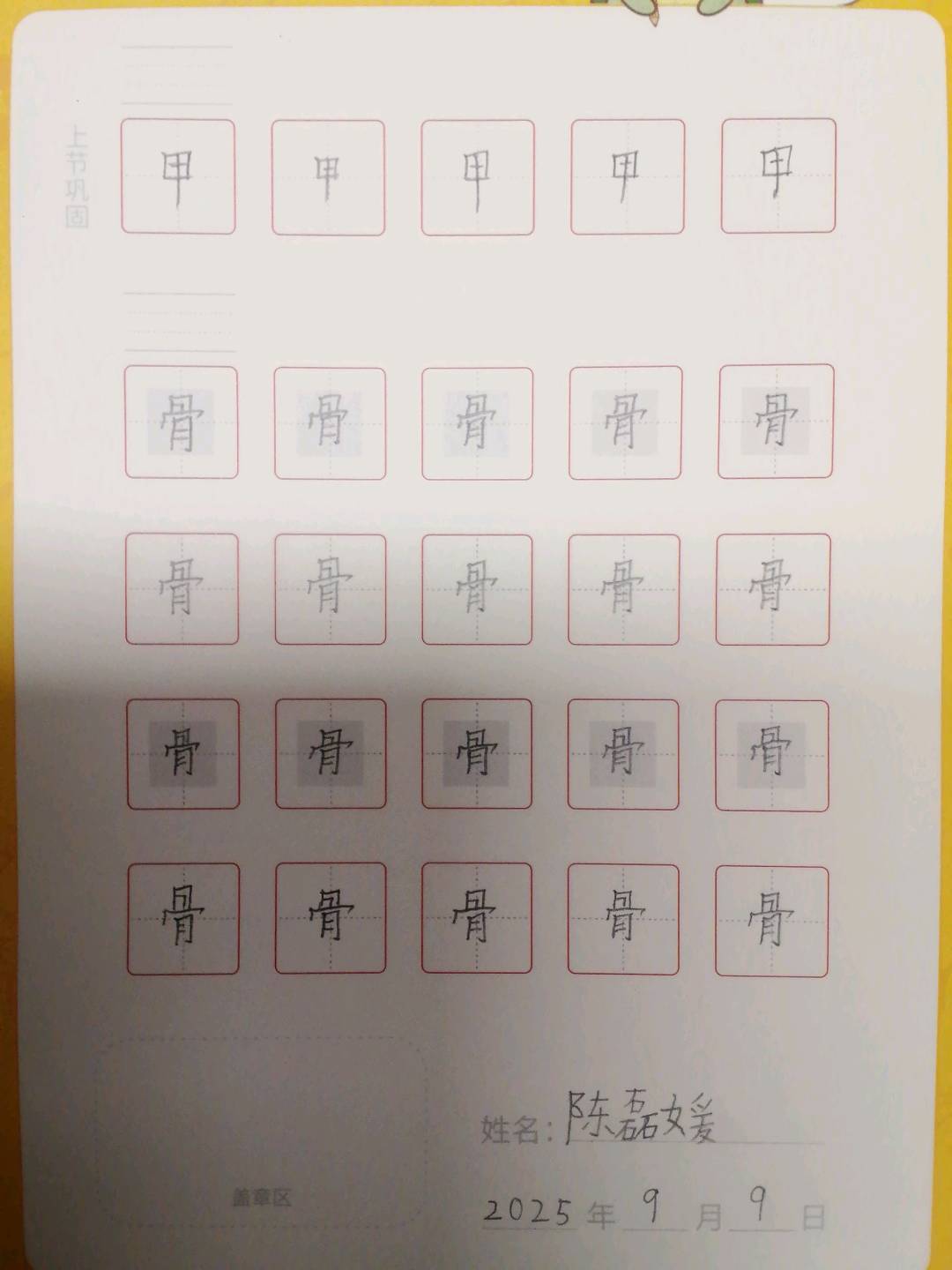 龟小兔写字优秀作品展示：陈磊媛/三年级/练字1天
