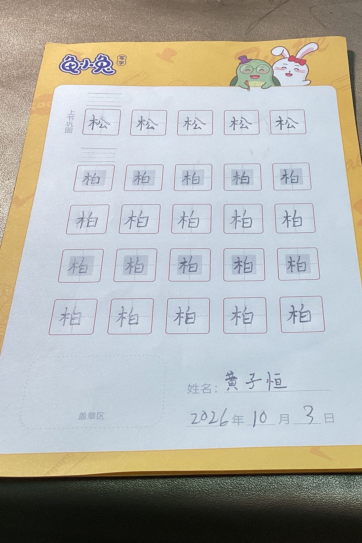 龟小兔写字优秀作品展示：哈基米/二年级/练字1天
